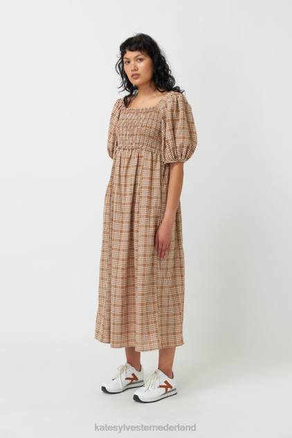 vrouwen gesmokte jurk met gingham-ruit Kate Sylvester kleding 8LB4O143 karamel