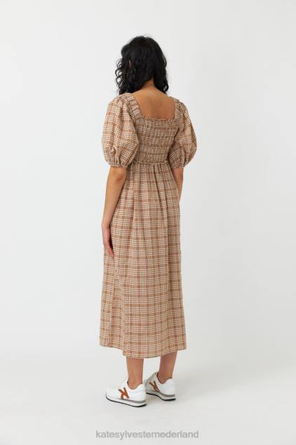 vrouwen gesmokte jurk met gingham-ruit Kate Sylvester kleding 8LB4O143 karamel