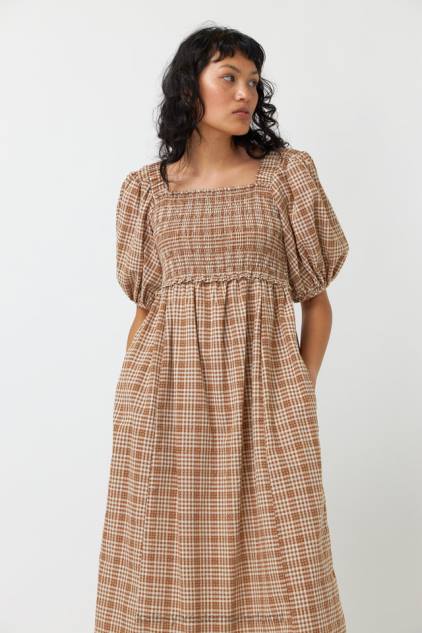 vrouwen gesmokte jurk met gingham-ruit Kate Sylvester kleding 8LB4O143 karamel