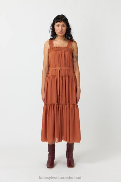 vrouwen golvende gelaagde jurk Kate Sylvester kleding 8LB4O145 kruid