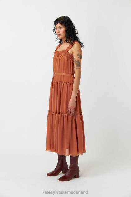 vrouwen golvende gelaagde jurk Kate Sylvester kleding 8LB4O145 kruid