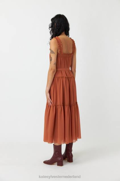 vrouwen golvende gelaagde jurk Kate Sylvester kleding 8LB4O145 kruid