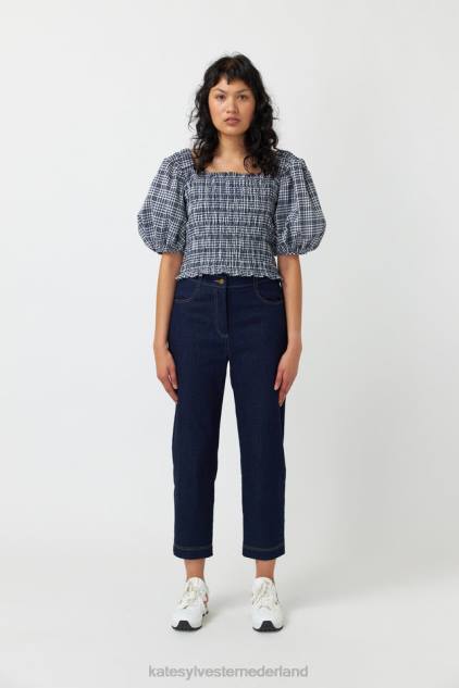 vrouwen Gesmokte top met gingham-ruit Kate Sylvester kleding 8LB4O227 inkt