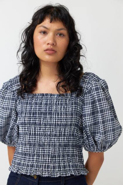vrouwen Gesmokte top met gingham-ruit Kate Sylvester kleding 8LB4O227 inkt