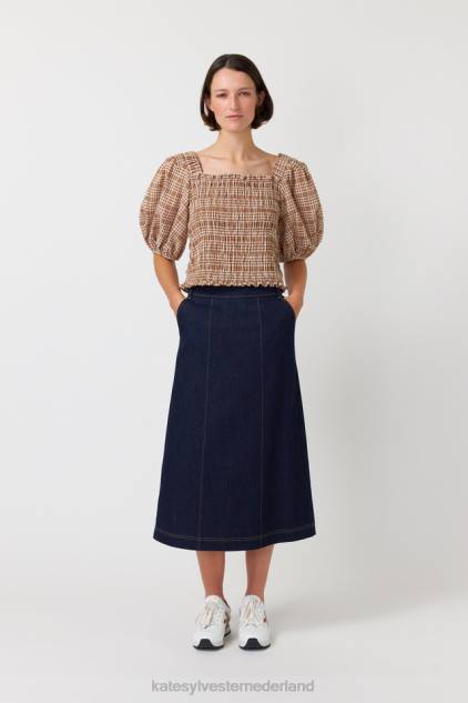 vrouwen Gesmokte top met gingham-ruit Kate Sylvester kleding 8LB4O228 karamel
