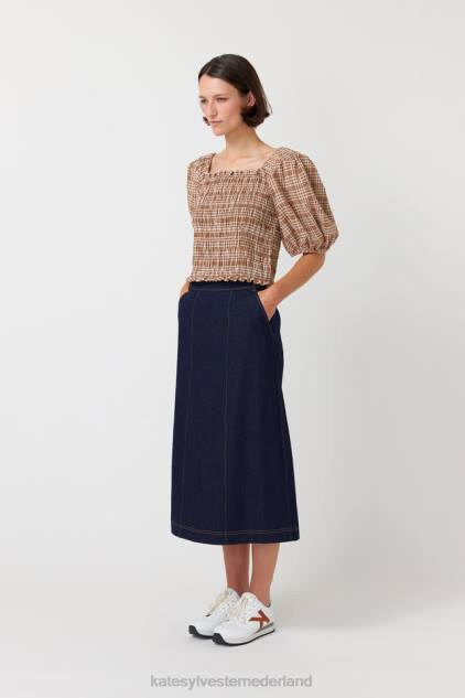 vrouwen Gesmokte top met gingham-ruit Kate Sylvester kleding 8LB4O228 karamel