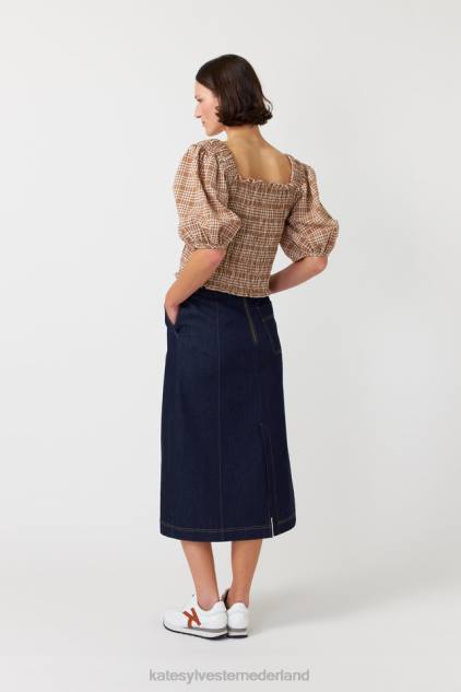 vrouwen Gesmokte top met gingham-ruit Kate Sylvester kleding 8LB4O228 karamel