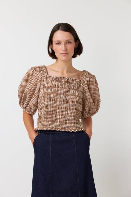 vrouwen Gesmokte top met gingham-ruit Kate Sylvester kleding 8LB4O228 karamel