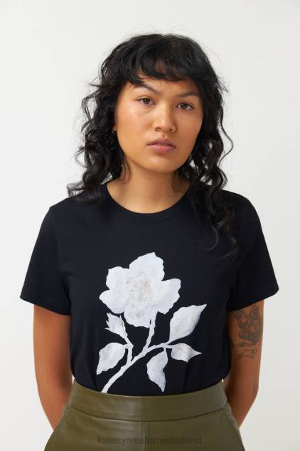 vrouwen T-shirt met wilde roos Kate Sylvester kleding 8LB4O11 zwart